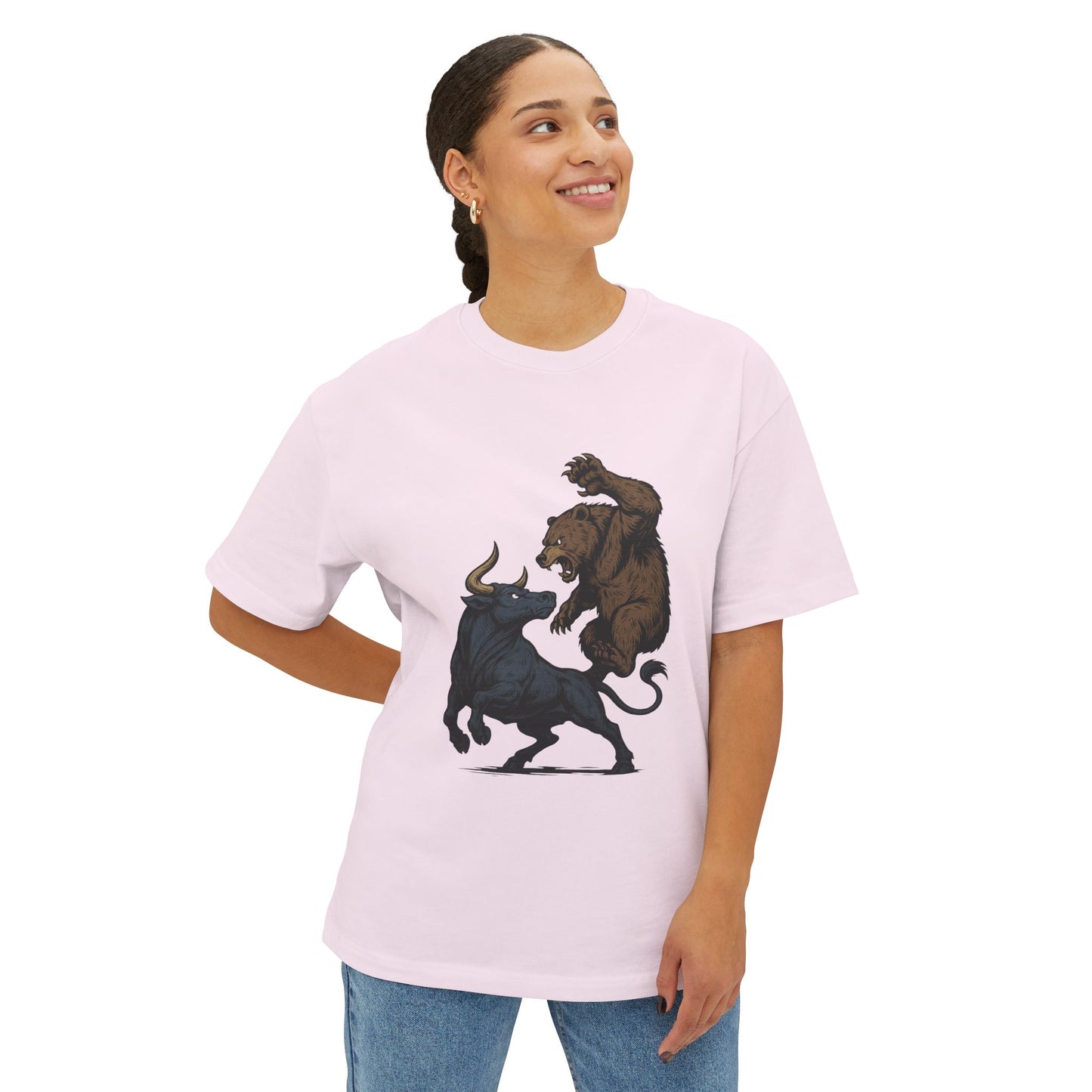 Stylish Unisex Oversized Tee with Bear and Bull Design