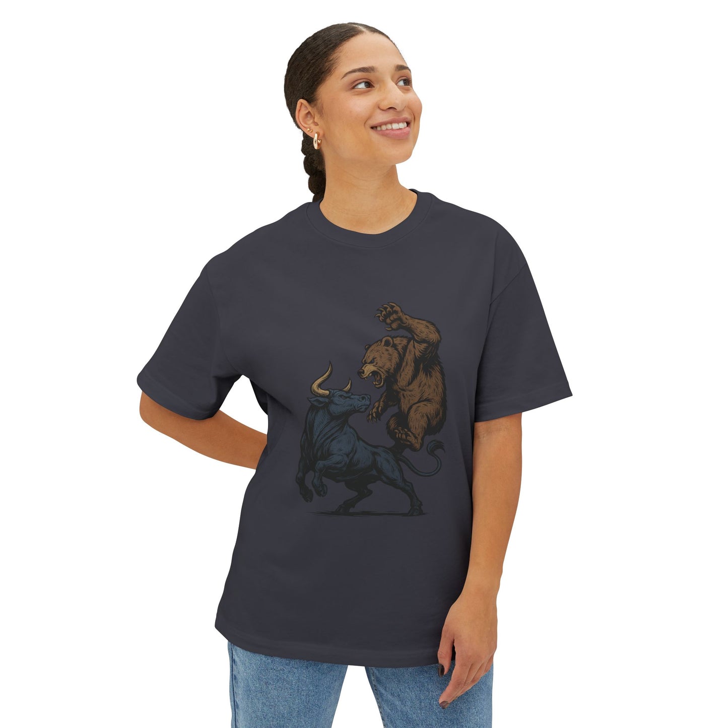 Stylish Unisex Oversized Tee with Bear and Bull Design