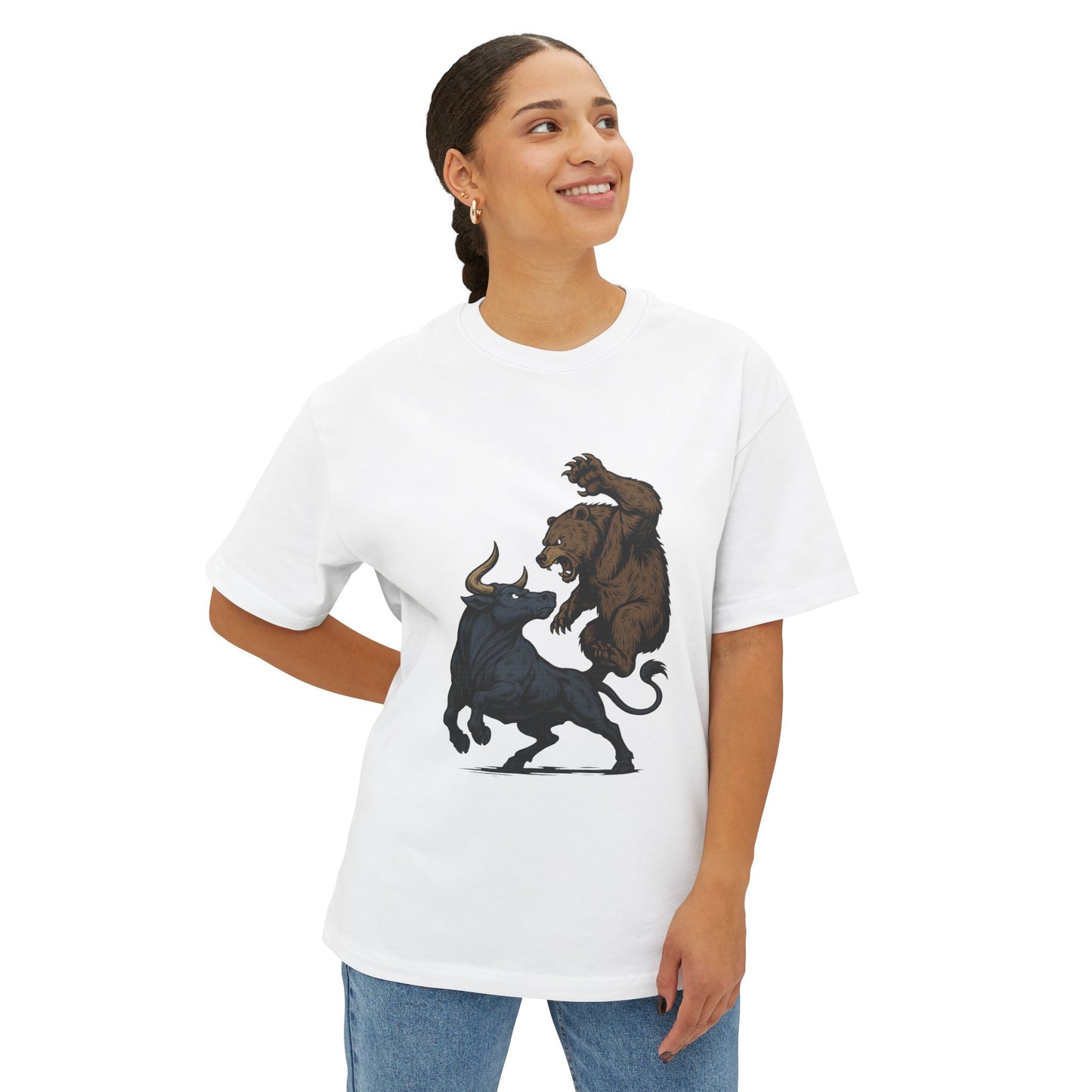 Stylish Unisex Oversized Tee with Bear and Bull Design